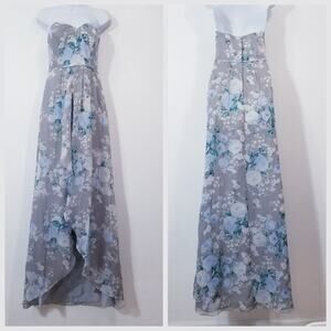 David's Bridal Floral Print Bridesmaid Dress Strapless High Low